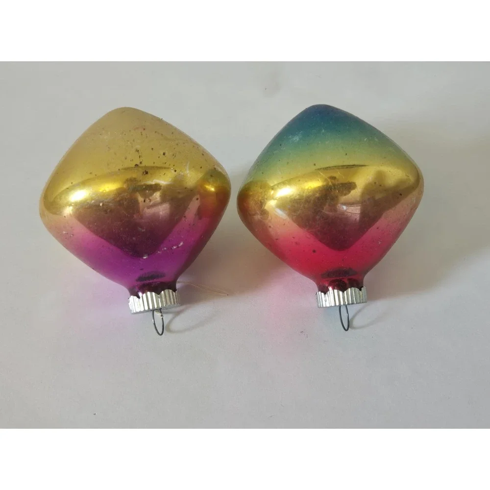 Lot Of 2 Vintage Shiny Brite Atomic Top UFO Ombre Christmas Ornaments Pink Gold